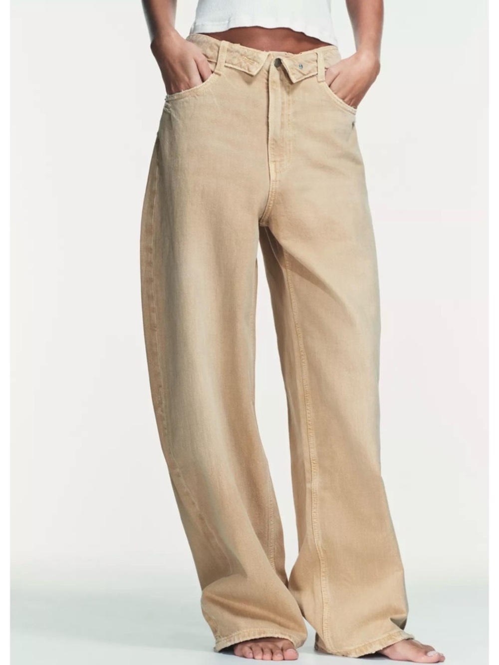 Zara Beige Wide-Leg Jeans